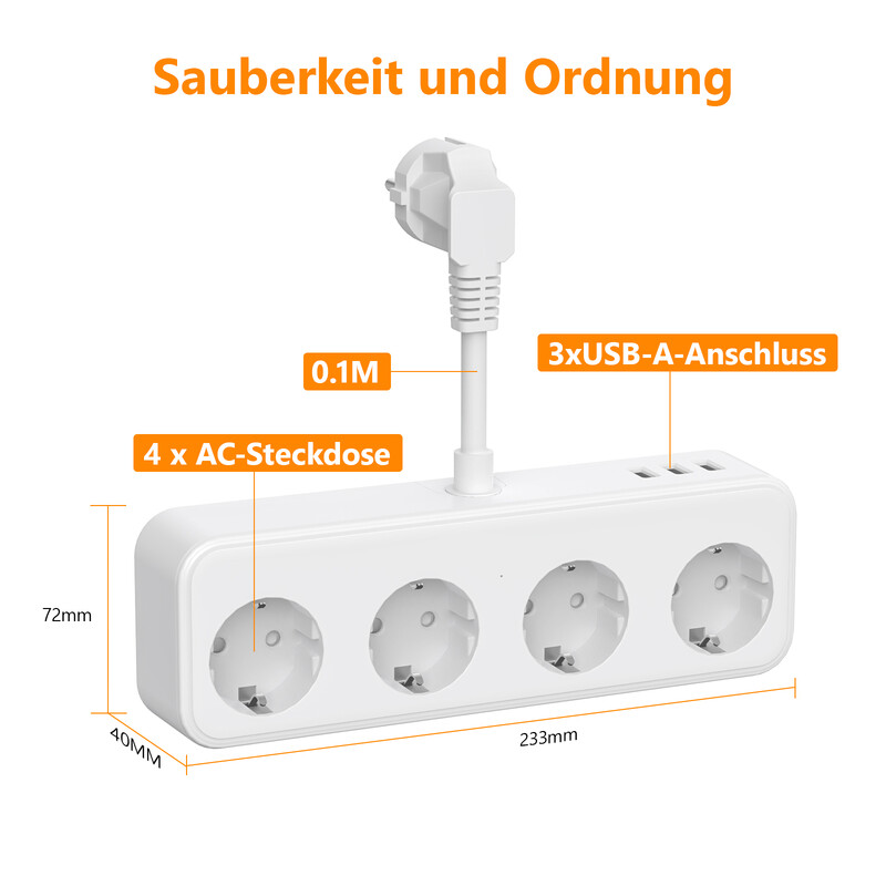 Разклонител с множество електрически контакти с 3 USB 3/4 AC контакта Адаптер с множество контакти 3840W 16A Защита от пренапрежение Щепсел за дома