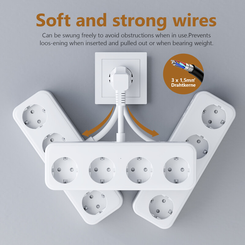 Разклонител с множество електрически контакти с 3 USB 3/4 AC контакта Адаптер с множество контакти 3840W 16A Защита от пренапрежение Щепсел за дома