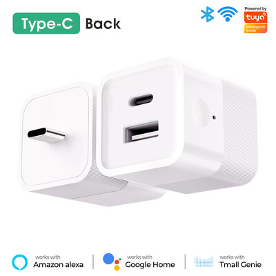 Tuya WiFi Smart TypeC USB adaptera slēdzis 2 vienā Mini USB barošanas adaptera lādētājs Spraudnis Laika balss vadība darbojas ar Alexa Google