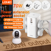 LDNIO Tower Power Strip Multi pistikupesad 70 W tüüpi C 2M pikenduskaabliga EU UK USA pistiku vertikaalse pistikupesa ülepingekaitse