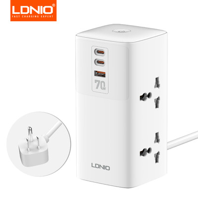 LDNIO Tower Power Strip Multi pistikupesad 70 W tüüpi C 2M pikenduskaabliga EU UK USA pistiku vertikaalse pistikupesa ülepingekaitse