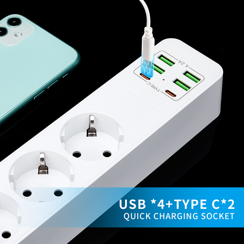 PUJIMAX EU utikač Razvodnik s USB priključcima Produžni kabel Utičnica Mrežni filtar Okrugla igla AC Utičnica 3000 W Električno punjenje Ada