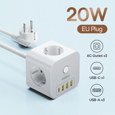 Зарядно устройство Baseus 30W Fast Power Strip 3AC Outlet Настолна станция за зареждане със защита от пренапрежение за мълнии за таблети iPhone 16 15