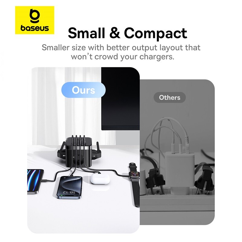 Зарядно устройство Baseus 30W Fast Power Strip 3AC Outlet Настолна станция за зареждане със защита от пренапрежение за мълнии за таблети iPhone 16 15