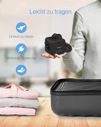 TESSAN Многоконтактен разклонител с 3 изхода 3 USB EU Plug Cube Електрически контакт с превключвател 1,5M удължителен кабел за дома