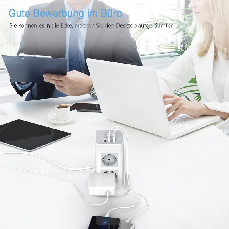 TESSAN Tower Power Strip Multi Outlets с USB, 2M удължителен кабел EU Plug Вертикален електрически контакт Защита от пренапрежение за дома