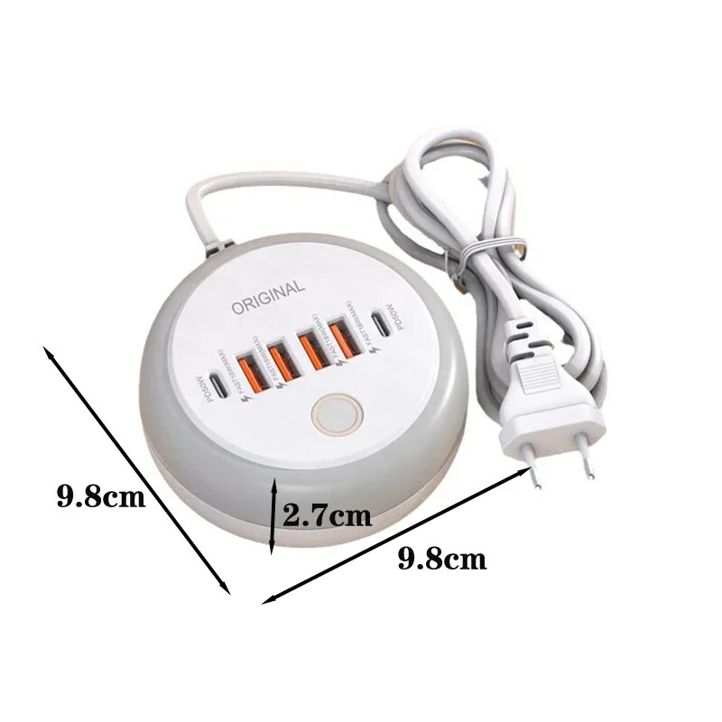 USB C utični punjač Ukupno 50 W višestruki priključak s kreativnim okruglim dodirnim LED noćnim svjetlom Inteligentno brzo punjenje Type-C PD punjač