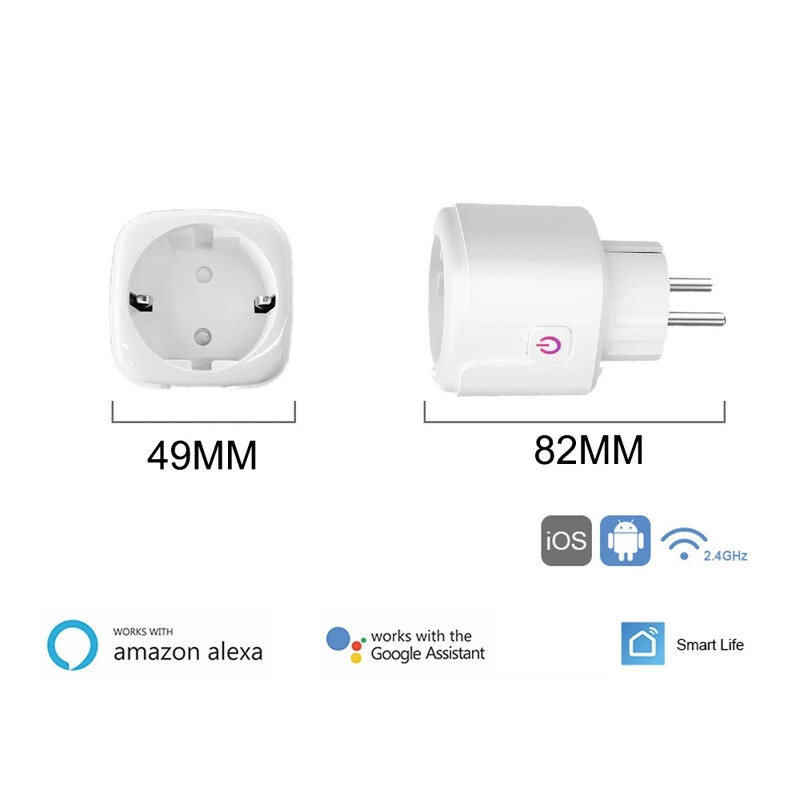 16A Tuya WIFI spraudnis Smart Life Socket Outlet UK EU AU Brazīlija FR Izraēla IT spraudnis APP tālvadības pults darbojas Alexa Google Assistant