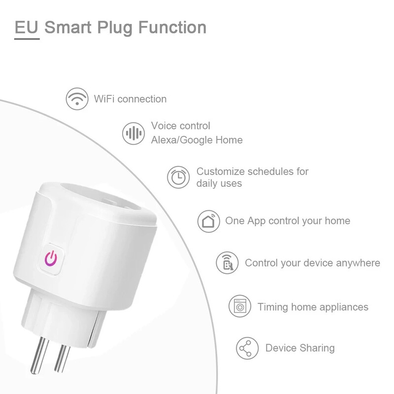 16A Tuya WIFI spraudnis Smart Life Socket Outlet UK EU AU Brazīlija FR Izraēla IT spraudnis APP tālvadības pults darbojas Alexa Google Assistant