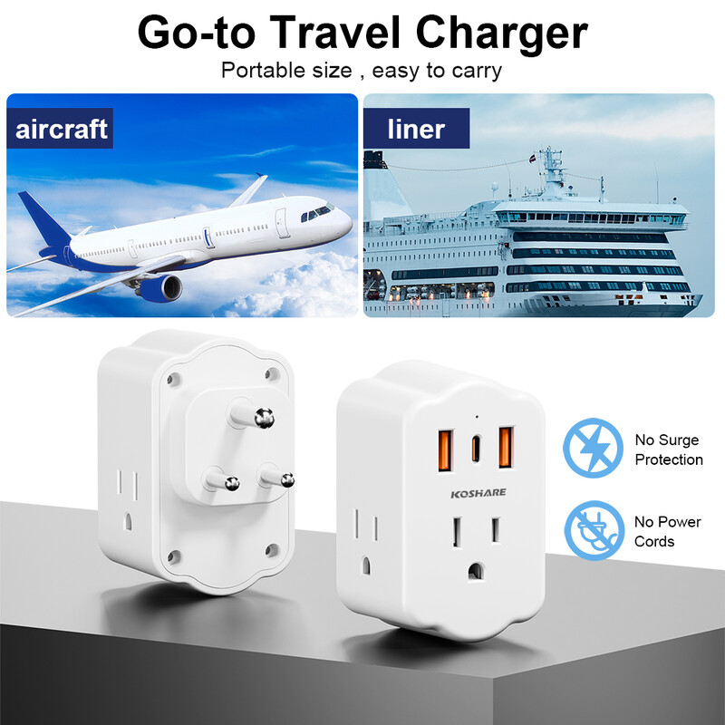 KOSHARE Dienvidāfrikas spraudņa adapteris, strāvas adapteris ar 3 maiņstrāvas kontaktligzdām 3 USB porti, ceļojumu adapteris no ASV uz Dienvidāfriku, Botsvānu