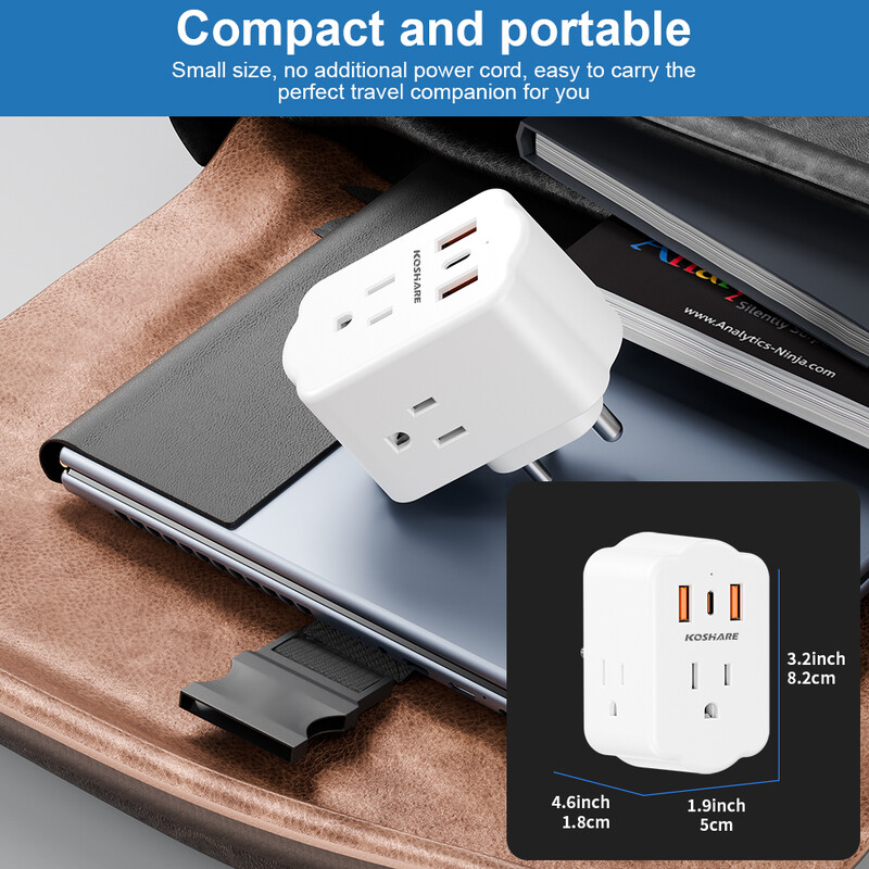 KOSHARE Dienvidāfrikas spraudņa adapteris, strāvas adapteris ar 3 maiņstrāvas kontaktligzdām 3 USB porti, ceļojumu adapteris no ASV uz Dienvidāfriku, Botsvānu