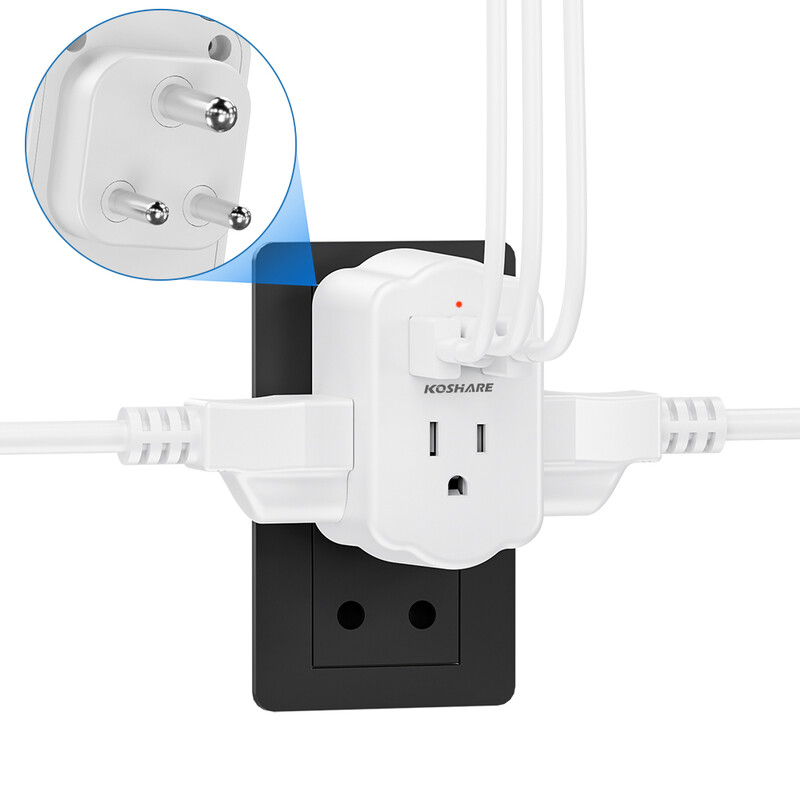 KOSHARE Dienvidāfrikas spraudņa adapteris, strāvas adapteris ar 3 maiņstrāvas kontaktligzdām 3 USB porti, ceļojumu adapteris no ASV uz Dienvidāfriku, Botsvānu