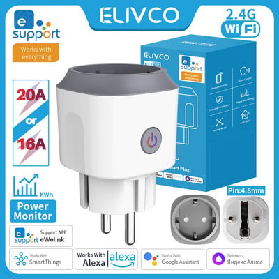 eWelink WiFi Smart Plug 16A/20A EU Smart Socket с Power Monitor Timing Support Alexa Google Home Yandex Alice SmartThings