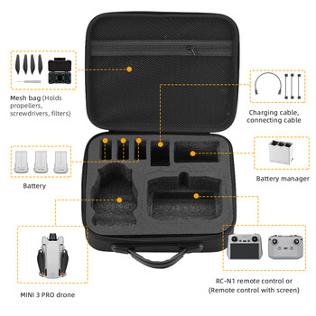 Για DJI Mini 3 Pro Storage Bag Carrying Case Controller Battery Drone Body Handbag Propeller για αξεσουάρ DJI Mini 3 Pro