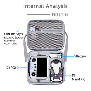 Τσάντα ώμου για DJI Mini 4 Pro All-in One Ενσωματωμένη τσάντα αποθήκευσης Γκρι θήκη για φορητό κουτί για DJI Mini 4 Pro Box
