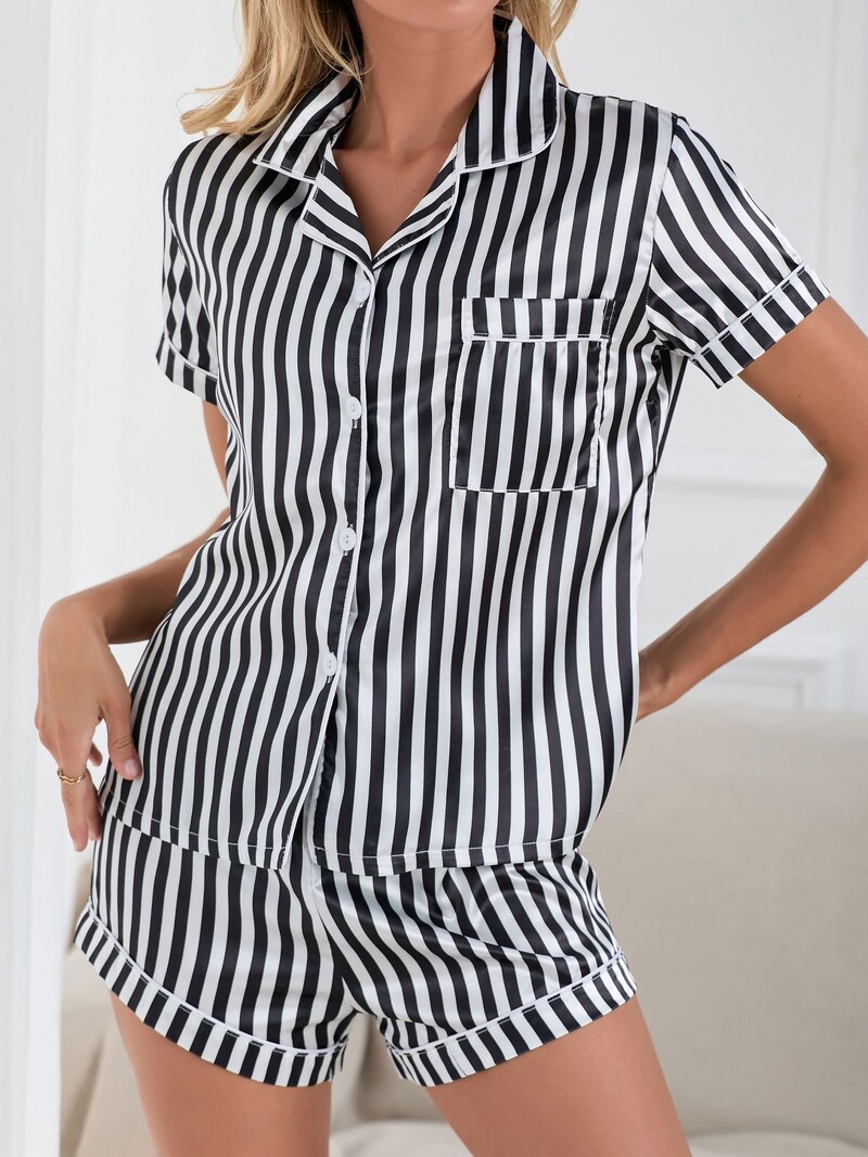 Ženska ljetna pidžama, nova slatka i slatka 5050 imitacija svilenog prsluka na preklop, kratke hlače kratkih rukava, kućna odjeća, dvodijelni set