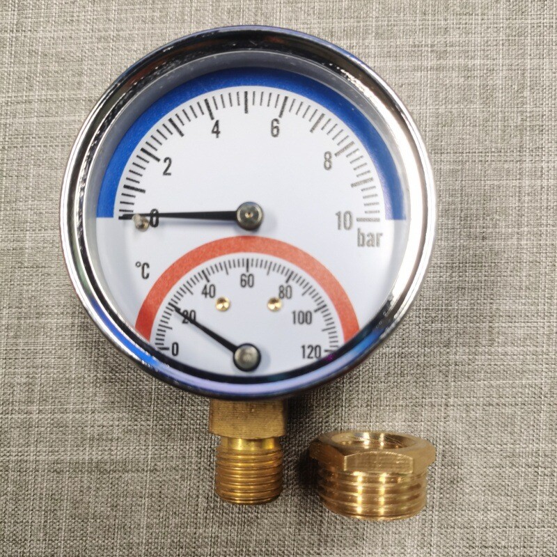 Temperatūros ir slėgio matuoklis Y63 ašies radialinis 10-16BAR grindų šildymo prietaisas vandens skirstytuvas manometras įmontuotas temperatūros ir slėgio matuoklis