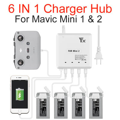 6 vienā inteliģents daudzfunkcionāls lādētājs DJI Mavic Mini 1/2 bezpilota akumulatora uzlādes centrmezglam Ātrs vieds akumulatora lādētājs ar USB portu