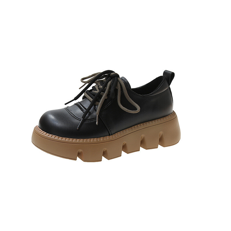 Ležerne retro cipele za žene Proljeće 2022. Novi stil Britanske male kožne cipele s vezicama i debelim potplatom s lutkastim prstima