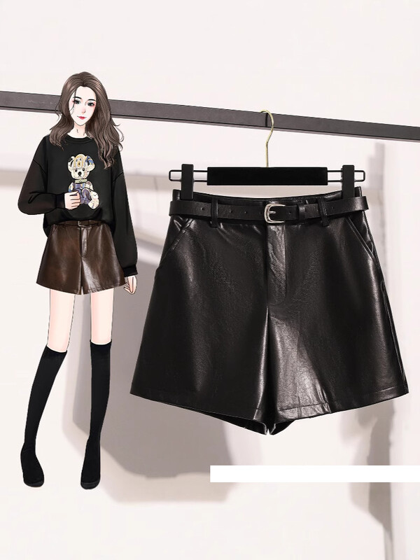 2024PU kožne kratke hlače visokog struka za žene Jesen i zima ležerne kožne kratke hlače za mršavljenje široke ravne kratke hlače