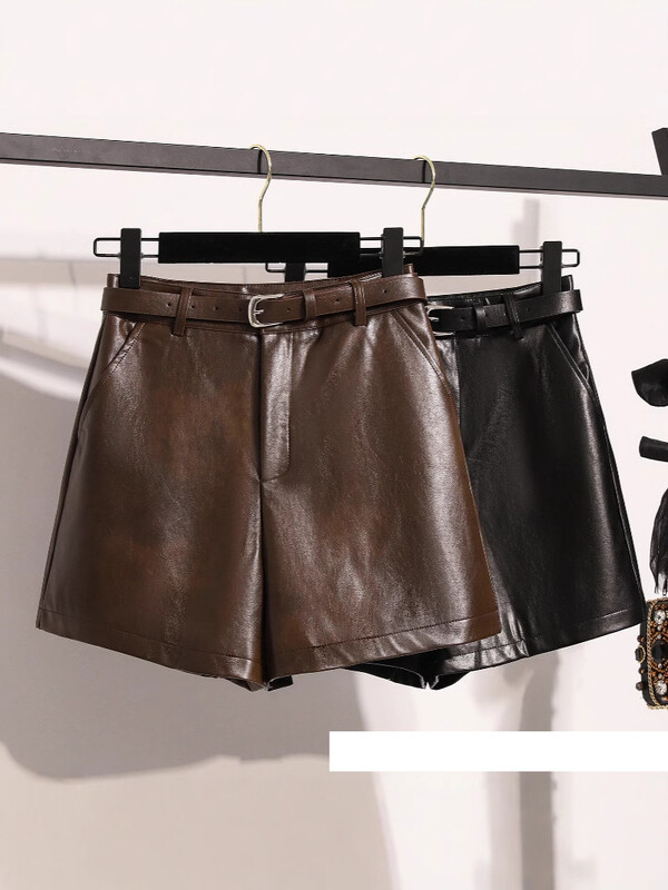2024PU kožne kratke hlače visokog struka za žene Jesen i zima ležerne kožne kratke hlače za mršavljenje široke ravne kratke hlače