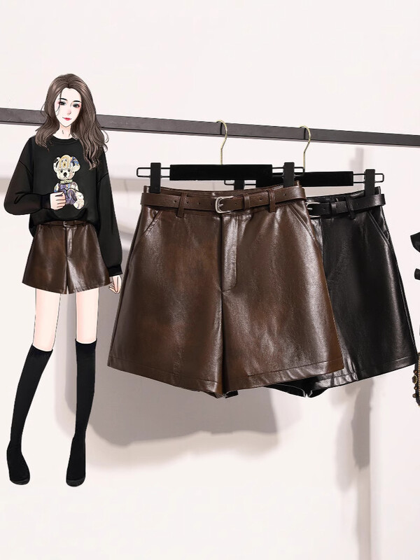 2024PU kožne kratke hlače visokog struka za žene Jesen i zima ležerne kožne kratke hlače za mršavljenje široke ravne kratke hlače