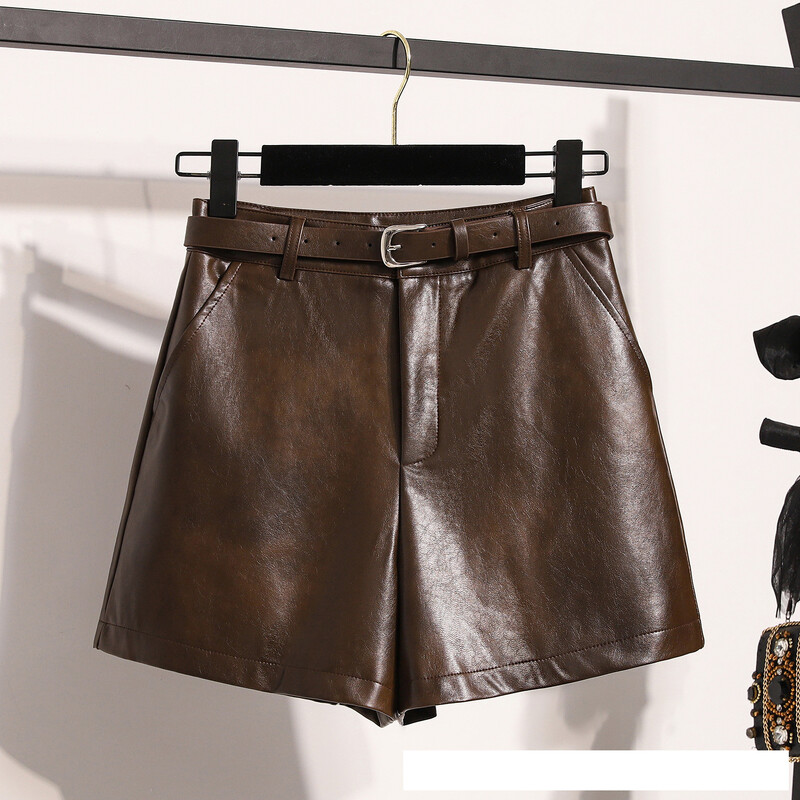 2024PU kožne kratke hlače visokog struka za žene Jesen i zima ležerne kožne kratke hlače za mršavljenje široke ravne kratke hlače