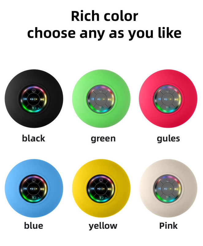 Kaasaskantav veekindel Bluetooth dušikõlar koos iminapa ja LED-tuledega 3D ruumilise stereo bassikõlar