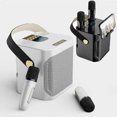 Високомощен караоке Bluetooth високоговорител Преносим 360 стерео съраунд безжичен субуфер с 2 микрофона Boombox Подарък за детски дом