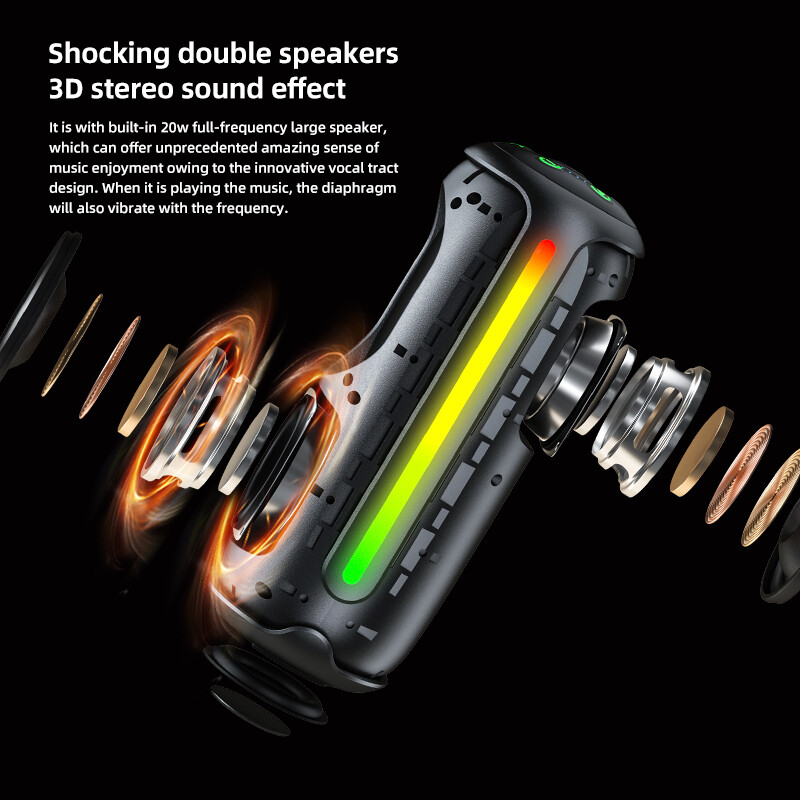 Rockmia EBS-615 20W преносим мощен бас високоговорител Bluetooth 5.3 RGB светлина Fashional Fabric Mesh Outdoor IPX5