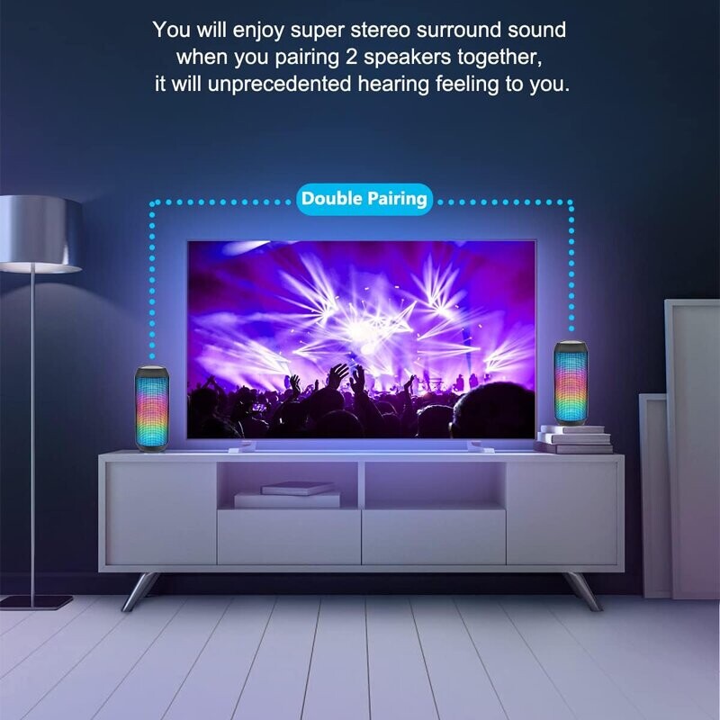 Prijenosni zvučnik Bluetooth, 15W, AUX, TWS dvostruko uparivanje, LED svjetlo, stereo, Bluetooth 5.3, vodootporan, bežični zvučnik