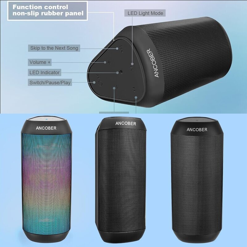 Prijenosni zvučnik Bluetooth, 15W, AUX, TWS dvostruko uparivanje, LED svjetlo, stereo, Bluetooth 5.3, vodootporan, bežični zvučnik