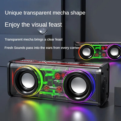V8 Transparent Mecha zvučnici Bluetooth 5.0 bežični subwoofer s membranom za kontrabas Glazba TWS RGB svjetlo Mini Party zvučnik