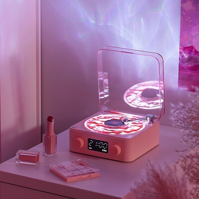 Retro lemezjátszó hangszóró fehér zajjal vezeték nélküli Bluetooth bakelit lemezlejátszó sztereó hang RGB vetítőlámpa effektussal
