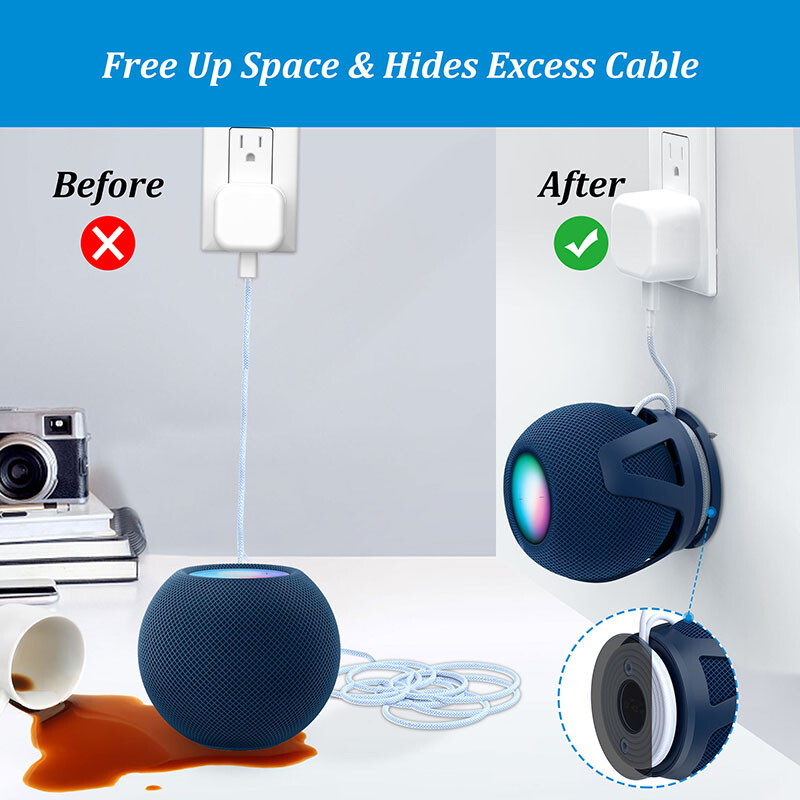 PlusAcc zidni držač za Homepod Mini utikač Dodatak za uštedu prostora s ugrađenim držačem kabela, nisu potrebni vijci