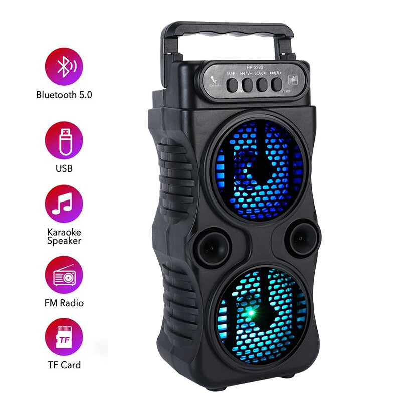 Външен преносим безжичен високоговорител Двоен 3 инча Музикален Стерео Субуфер Бас USB Захранване За танцово парти Семейно караоке