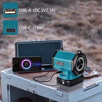 Bluetooth високоговорител за Makita 18V литиево-йонна батерия с USB Type-C порт Безжичен малък високоговорител за работни места, дома и партита