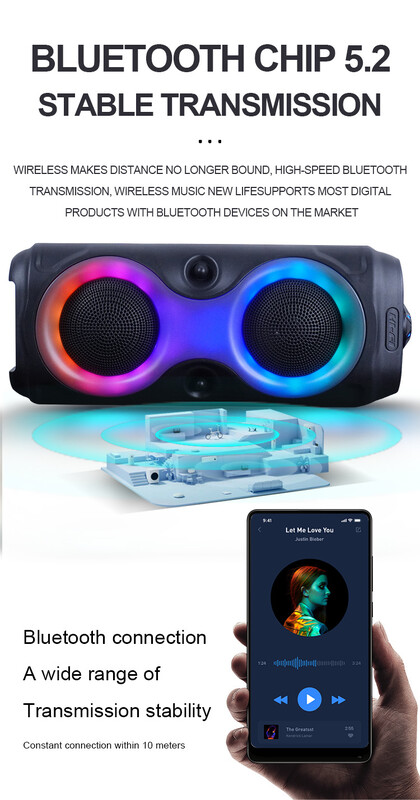 Bežični stup Big Power Stereo LED Prijenosni Bluetooth 5.2 Dual Speaker Subwoofer Bass Party zvučnici Family Karaoke USB