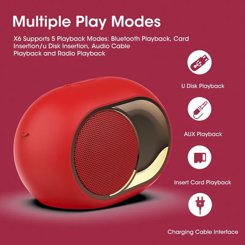 X6 nešiojamieji belaidžiai garsiakalbiai Bluetooth 5.0 TWS vandeniui atsparus lauko stereofoninis muzikos palaikymas TF AUX USB FM garsiakalbis, skirtas telefono kompiuteriui