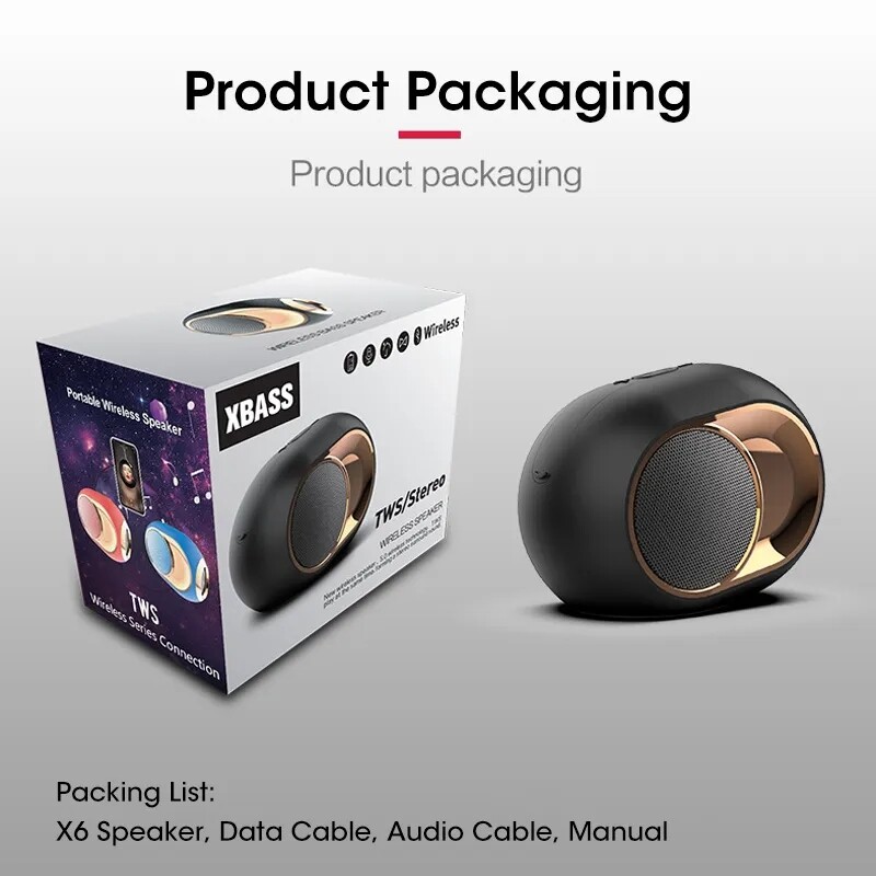 X6 nešiojamieji belaidžiai garsiakalbiai Bluetooth 5.0 TWS vandeniui atsparus lauko stereofoninis muzikos palaikymas TF AUX USB FM garsiakalbis, skirtas telefono kompiuteriui