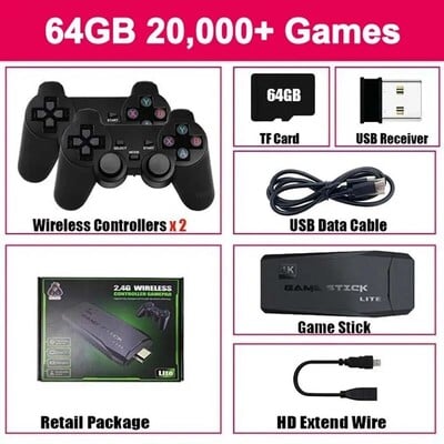 Konzola za videoigre Ugrađeno 20000 igrica Bežični kontroler TV Game Stick 4K HD Retro Mini ručni player za igre