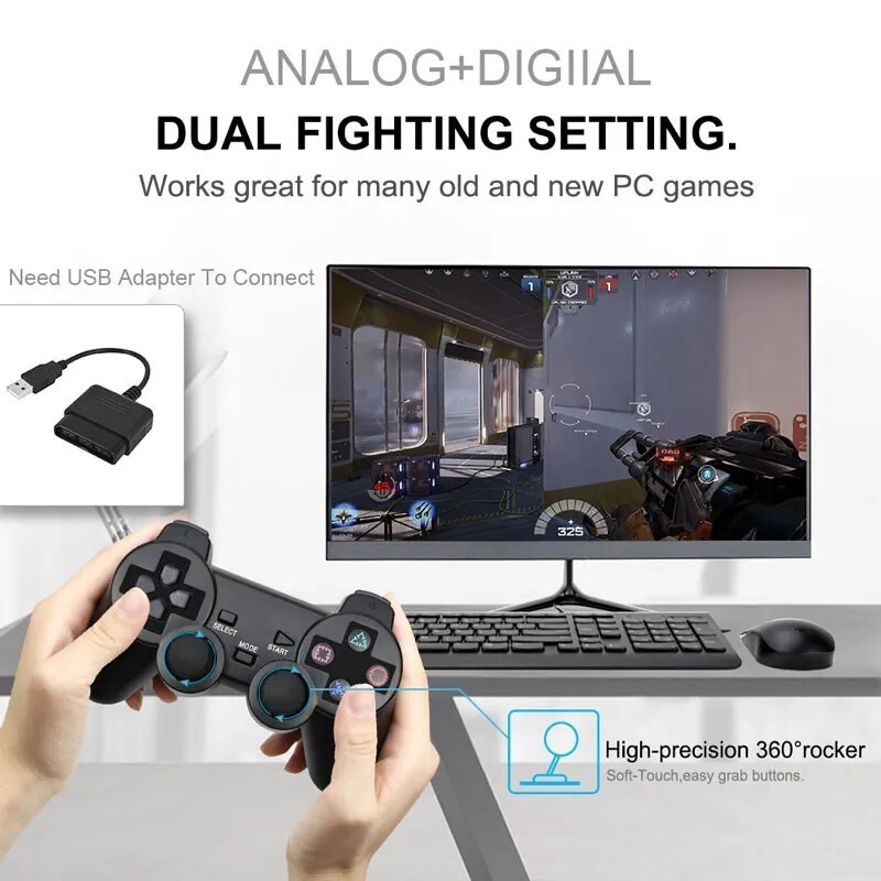 Bežični gamepad za Sony PS2 kontroler za Playstation 2 konzolu Joystick 2.4G Double Vibration Shock Joypad USB PC igra