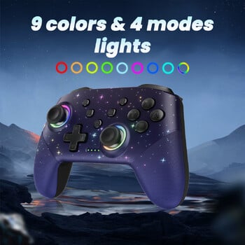 Ελεγκτής Switch, LED Star Wireless Pro Controller για Switch/Lite/OLED, Multi-Platform Windows PC/IOS/Android Controller με