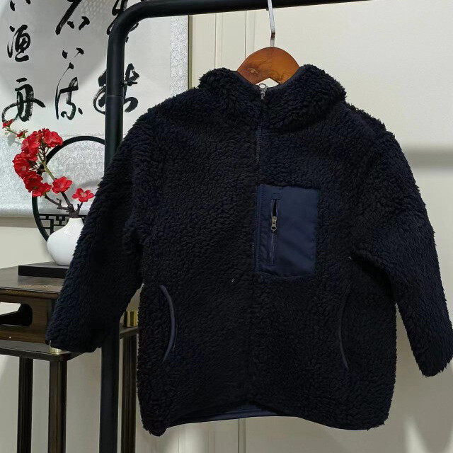 Rudens-žiemos vaikiški rūbai berniukams ir mergaitėms, pastorintas ėrienos aksomas, pusiau šilta laisvalaikio universali trumpa striukė su gobtuvu 442521