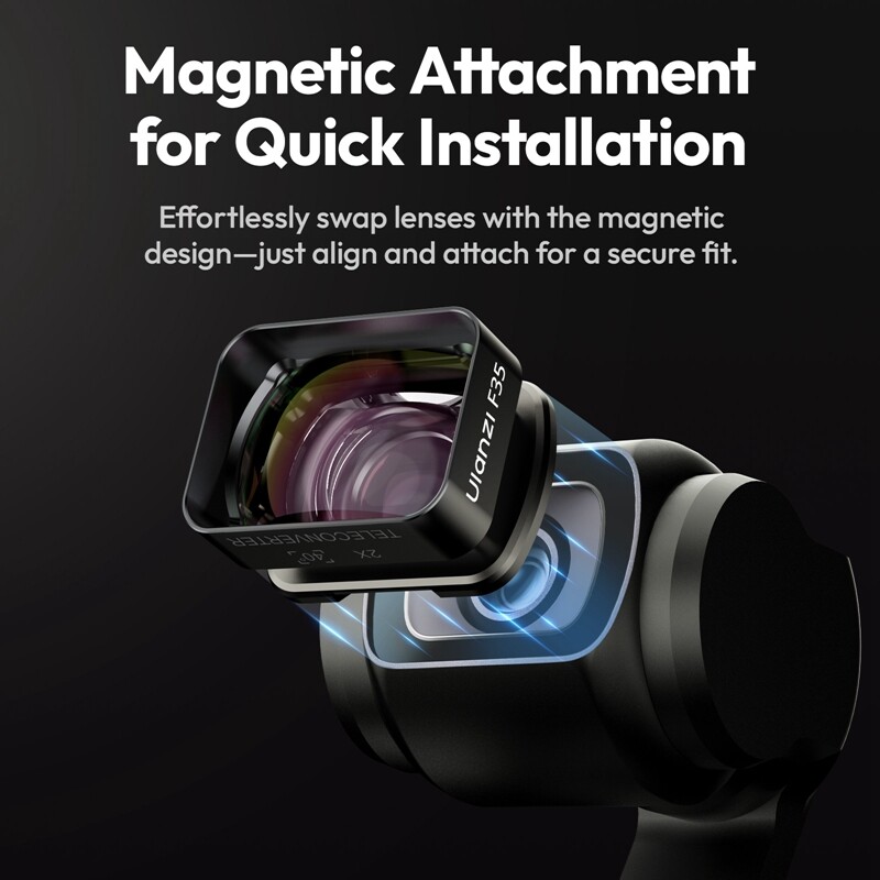 Ulanzi F35 Pocket 3 širokokutni objektiv i teleobjektiv za DJI Osmo Pocket 3 magnetski dodatak za fotografije Brza instalacija
