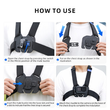 TELESIN Quick Release Chest Strap Mount Стойка за колан за GoPro Hero 13 12 11 10 9 8 7 6 5 Insta360 SJCAM DJI OSMO Action