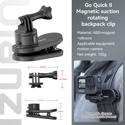 Ulanzi magnetska stezaljka za ruksak rotacija od 360° za GoPro Hero 13 11 10 9 8 7 Insta360 X3 DJI mini 3 Dodatak za akcijsku kameru