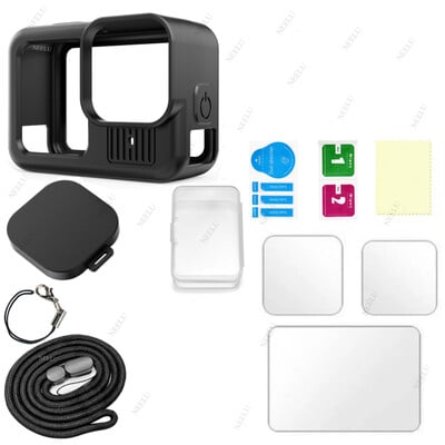 Szilikon tok GoPro Hero 13 fekete edzett üveg képernyővédő fólia védőfólia lencsevédő fedél GoPro 13 tartozékokhoz