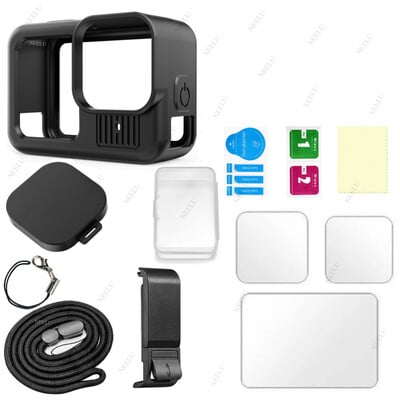 Szilikon tok GoPro Hero 13 fekete edzett üveg képernyővédő fólia védőfólia lencsevédő fedél GoPro 13 tartozékokhoz