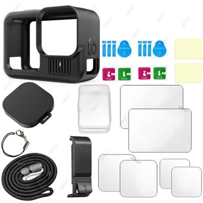 Szilikon tok GoPro Hero 13 fekete edzett üveg képernyővédő fólia védőfólia lencsevédő fedél GoPro 13 tartozékokhoz